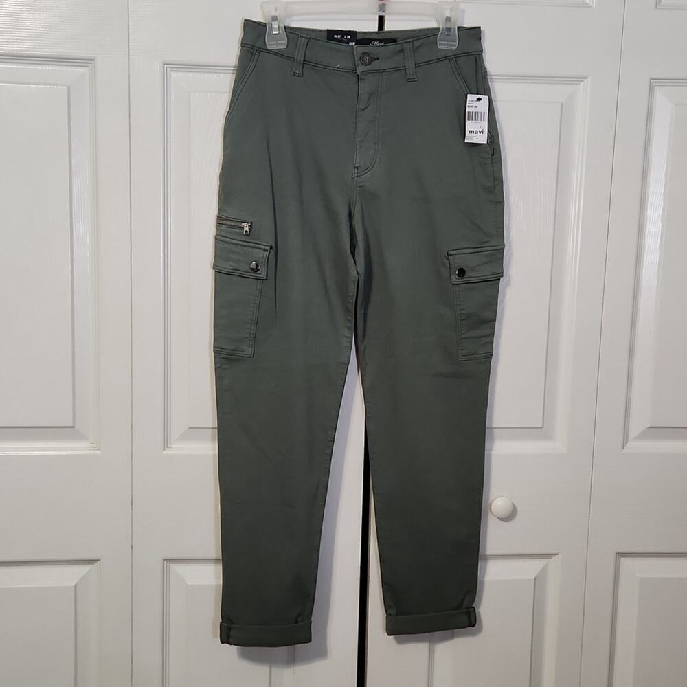 Mavi Women's Green Denise High-Rise Cargo‎ Pants Size 27 Stretch Rolled Hems NWT
